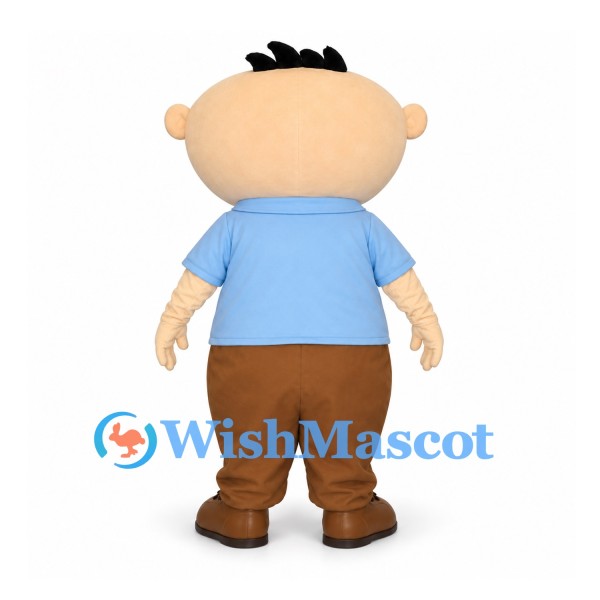 Boy Mascot Costume with Blue Polo Shirt and Brown Pants