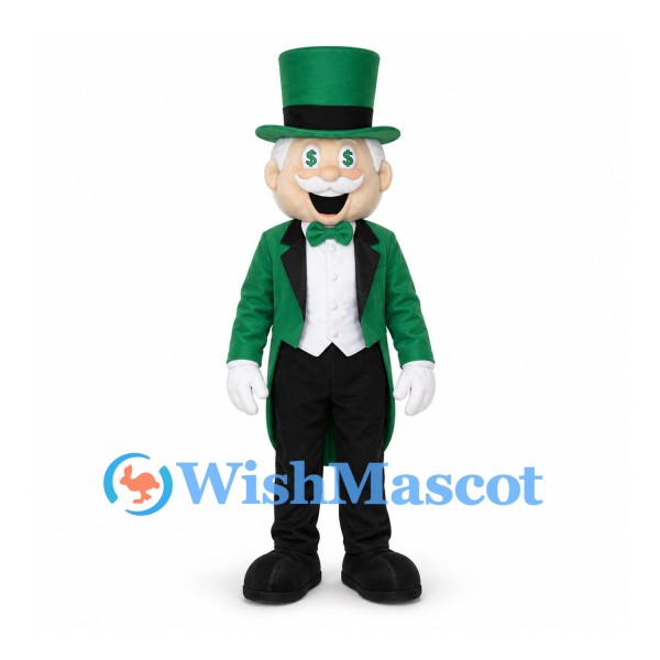 Leprechaun Mascot Costume with Green Tailcoat and Top Hat