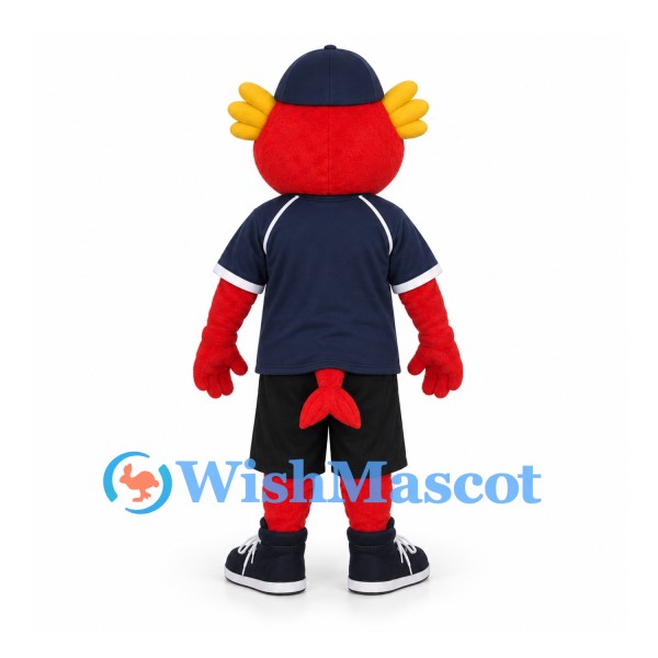 Red Creature Mascot Costume with Navy Sports Shirt and Cap