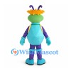 Alien Mascot Costume with Turquoise Body and Purple Antennae