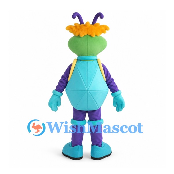 Alien Mascot Costume with Turquoise Body and Purple Antennae