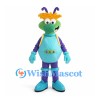 Alien Mascot Costume with Turquoise Body and Purple Antennae