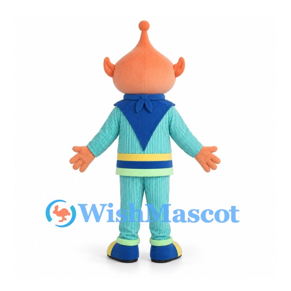 Alien Mascot Costume with Orange Head and Blue Uniform