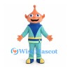 Alien Mascot Costume with Orange Head and Blue Uniform