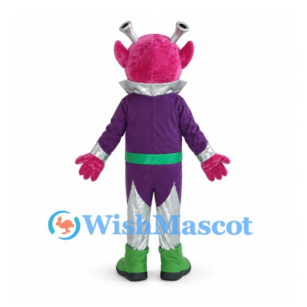 Alien Mascot Costume in Pink with Purple and Silver Space Suit
