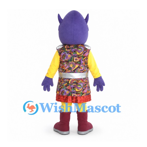 Cyclops Mascot Costume with Purple Head and Colorful Tunic