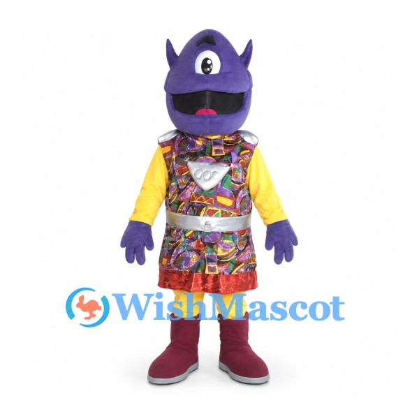 Cyclops Mascot Costume with Purple Head and Colorful Tunic