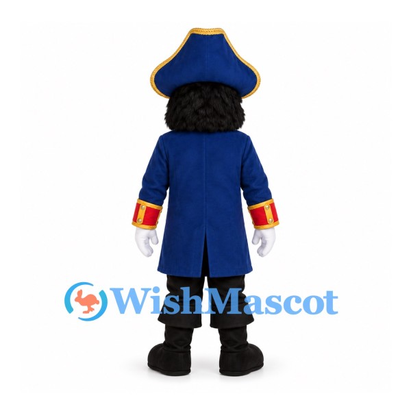 Pirate Captain Mascot Costume with Blue Coat and Tricorn Hat