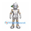 Robot Mascot Costume in Silver with Gold Trim