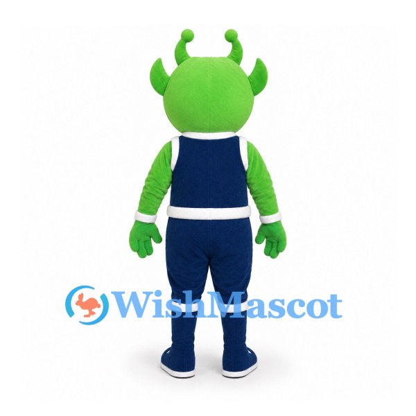 Alien Mascot Costume in Green with Navy Space Suit
