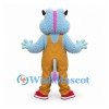Monster Mascot Costume in Pale Blue with Yellow Overalls