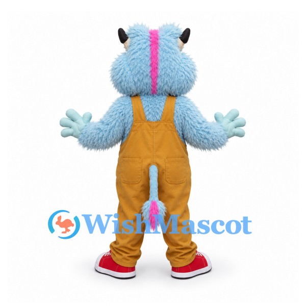 Monster Mascot Costume in Pale Blue with Yellow Overalls