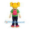 Schoolgirl Mascot Costume with Blonde Pigtails and Pink Backpack