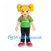 Schoolgirl Mascot Costume with Blonde Pigtails and Pink Backpack
