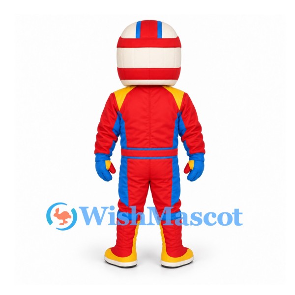 Racing Driver Mascot Costume with Red Helmet and Suit