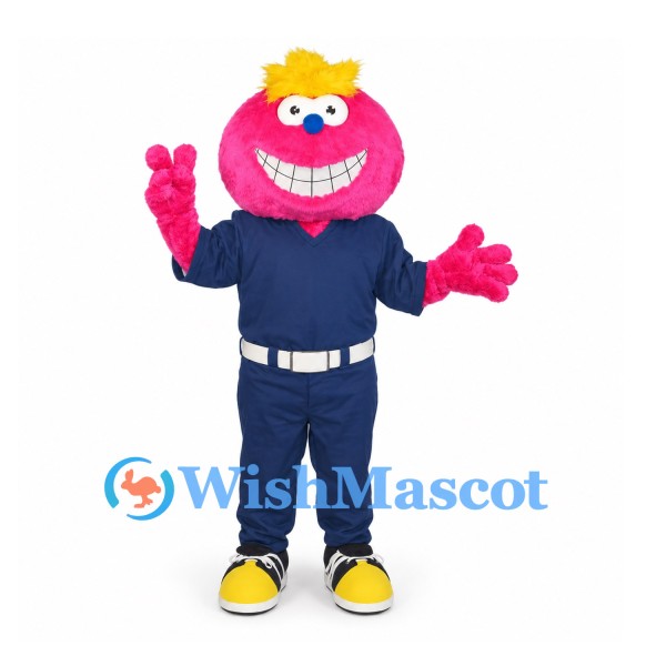 Monster Mascot Costume in Pink with Navy Work Suit