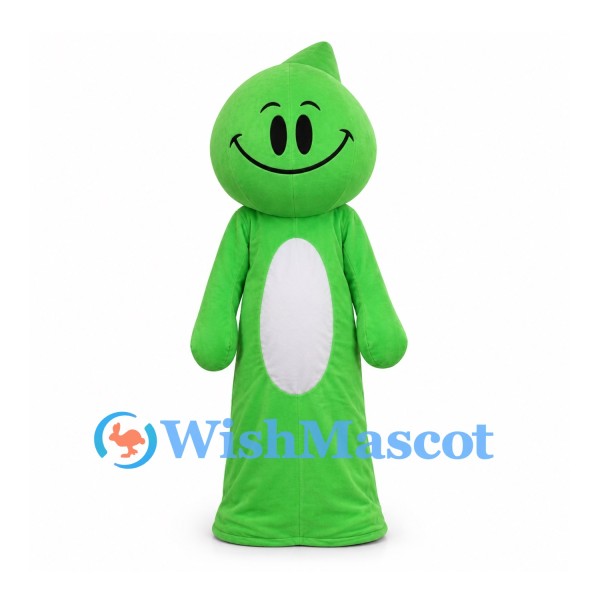 Green Character Mascot Costume with Pointed Head and White Belly