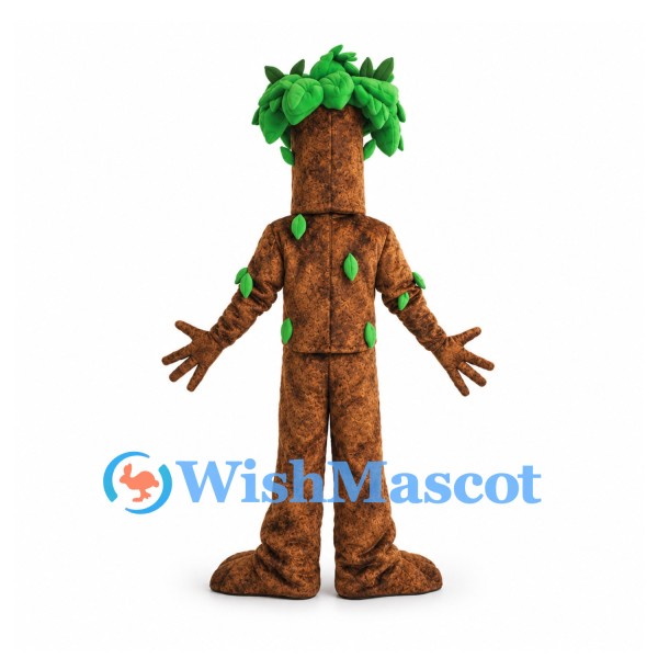 Tree Mascot Costume with Brown Trunk and Green Leaf Crown