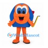Alarm Clock Mascot Costume in Blue and Orange with Yellow Hands