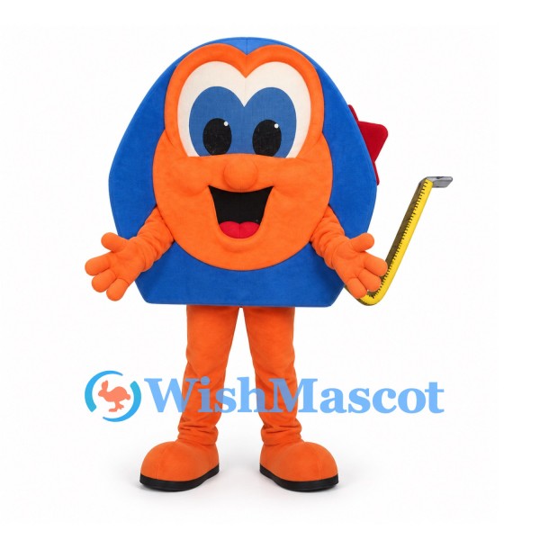 Alarm Clock Mascot Costume in Blue and Orange with Yellow Hands