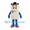 Refrigerator Mascot Costume with Brown Hat and Blue Limbs