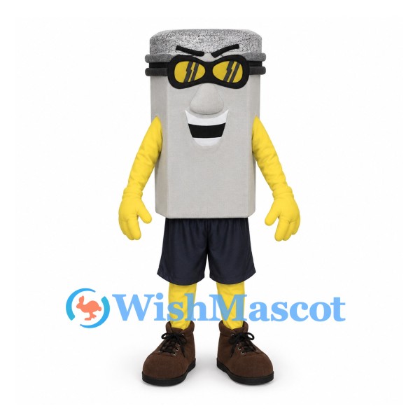 Battery Mascot Costume in Silver with Sunglasses