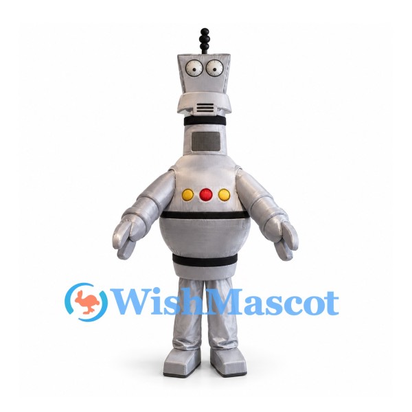 Robot Mascot Costume in Silver with Button Panel