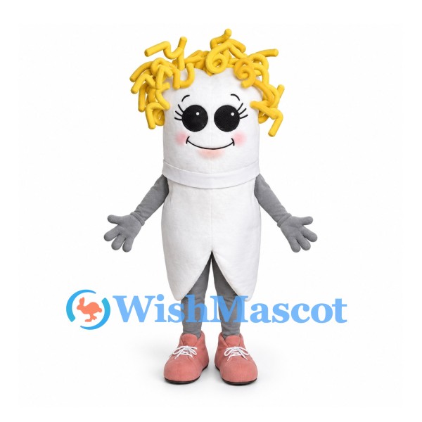 Tooth Mascot Costume with Curly Yellow Hair and Sunglasses