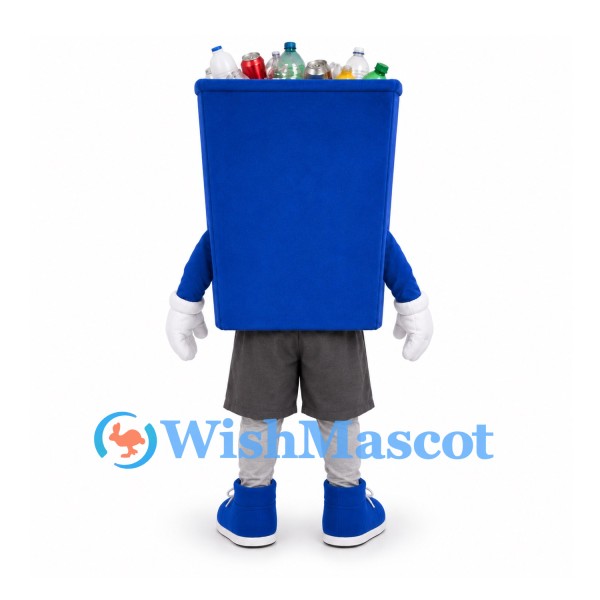 Recycling Bin Mascot Costume in Blue with Bottles and Cans