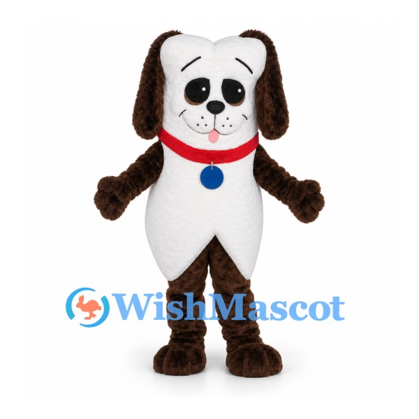 Dog Mascot Costume in Brown and White with Red Collar