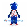 Jester Mascot Costume with Blue Hat and Polka Dot Vest