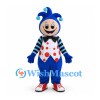 Jester Mascot Costume with Blue Hat and Polka Dot Vest