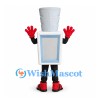 Water Dispenser Mascot Costume with White Cup Head and Blue Panel