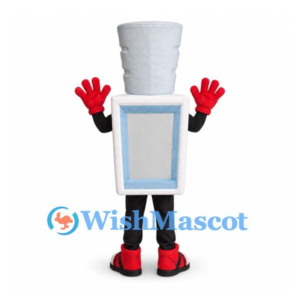 Water Dispenser Mascot Costume with White Cup Head and Blue Panel