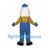 Egg Farmer Mascot Costume with Blue Overalls and Cap
