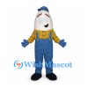 Egg Farmer Mascot Costume with Blue Overalls and Cap