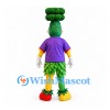 Broccoli Mascot Costume with Purple Shirt and Leaf Skirt