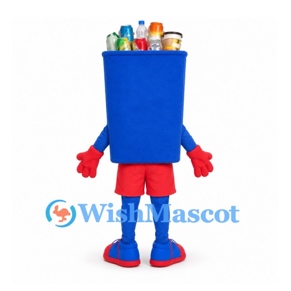 Recycling Bin Mascot Costume in Blue with Red Shorts
