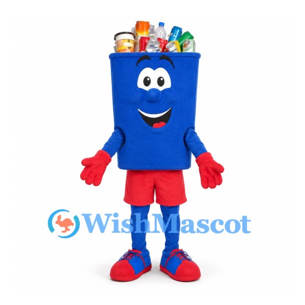 Recycling Bin Mascot Costume in Blue with Red Shorts