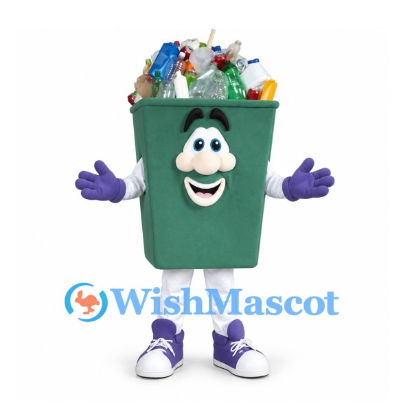 Recycling Bin Mascot Costume in Green with Bottles and Cans
