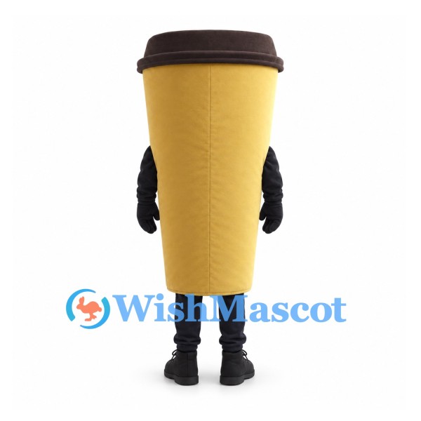 Coffee Cup Mascot Costume in Tan with Brown Lid