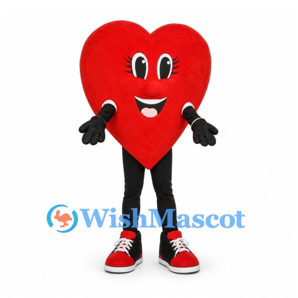 Heart Mascot Costume in Red with Smiling Face