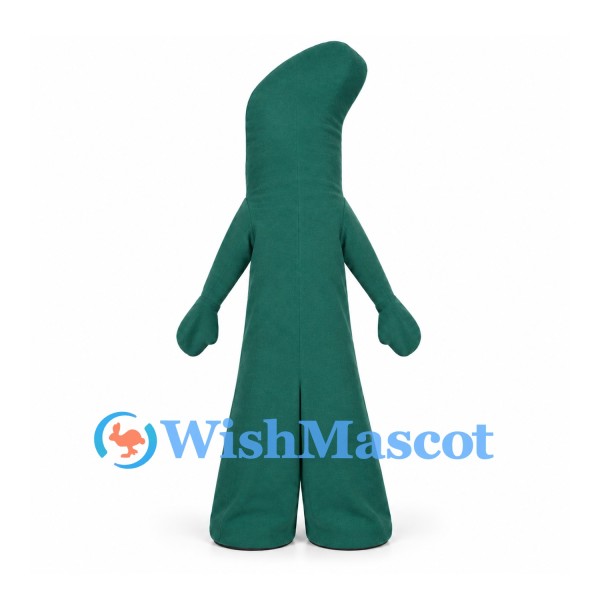 Green Character Mascot Costume with Tall Curved Head and Wide Legs