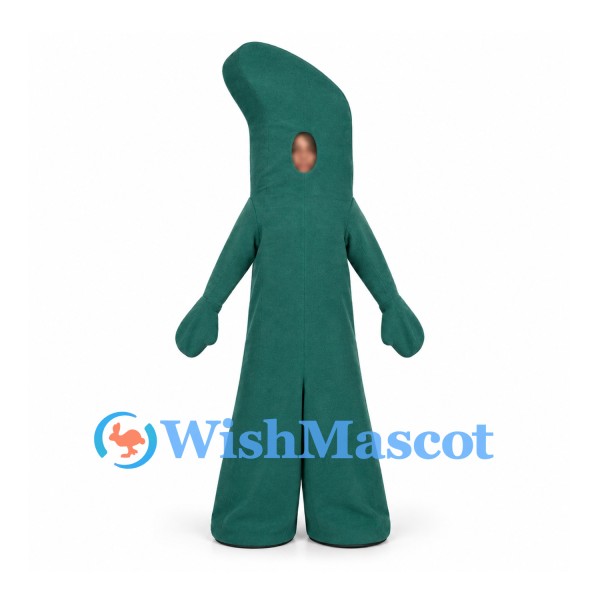 Green Character Mascot Costume with Tall Curved Head and Wide Legs