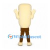 Cream Character Mascot Costume with Rounded Rectangular Body and Brown Pants