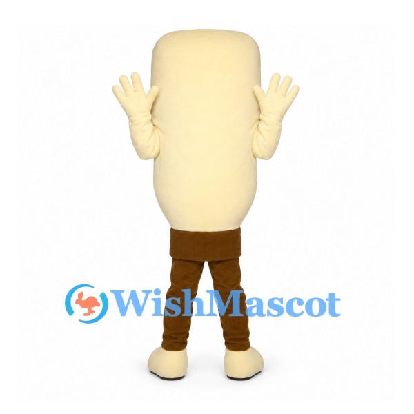 Cream Character Mascot Costume with Rounded Rectangular Body and Brown Pants