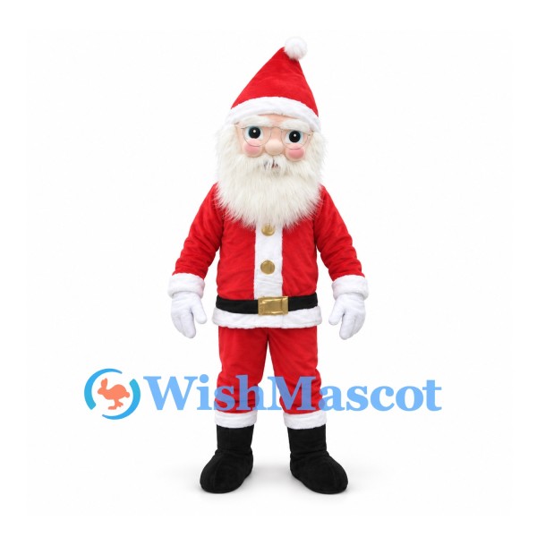 Santa Claus Mascot Costume with Red Suit and White Beard