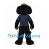 Black Dog Mascot Costume with Navy Shirt and Brown Cap