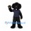 Black Dog Mascot Costume with Navy Shirt and Brown Cap