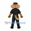 Dog Mascot Costume with Black Uniform and Red Trim Cap